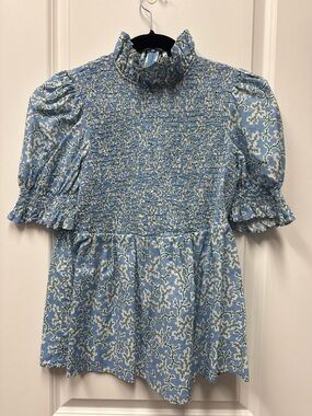 Tuckernuck Blue and White Floral Smocked Top